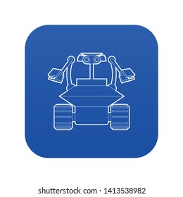 Robot collector icon blue vector isolated on white background