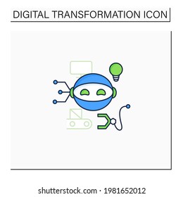 Icono de color de robot. Robot de producción inteligente. Robotizante. Tecnologías modernas. Futuro. Servicios disponibles.Concepto de transformación digital.Ilustración vectorial aislada