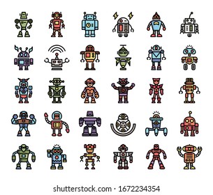 iconos vectoriales de esquema de color robot