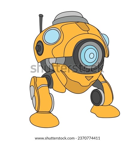 Robot colored outline. Hand drawn robot isolated on white background. Doodle robot. Vector illustration.