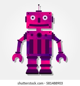 Robot with a colored triangles forming a gradient, purple to pink.
