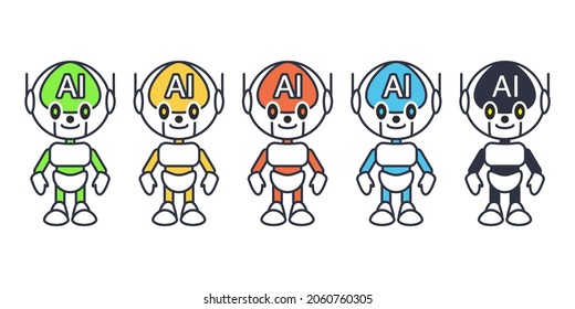 Robot, colorful set of artificial intelligence vector icon illustration material