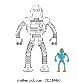 Robot coloring book. Cyborg - technological machine. Humanoid machine of future.