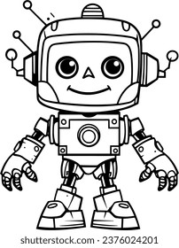 Robot coloring book hand drawn illustration vector
