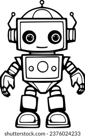 Robot coloring book hand drawn illustration vector