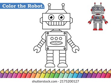 Robot Coloring Page. Isolated Coloring Book. Color Pages For Kids. Robot Toy Isolated.