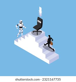 A robot competes with a human for a vacancy 3d vector illustration concept for banner, website, illustration, landing page, flyer, etc