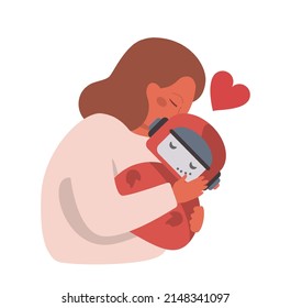 Robot concept. Artificial intelligence as a part of human routine. Personal robot for people assistance. AI helps people in their life, future technology concept. Flat vector illustration