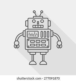 robot concept flat icon with long shadow, line icon