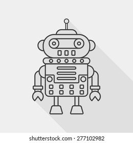 robot concept flat icon with long shadow, line icon