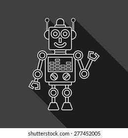 robot concept flat icon with long shadow, line icon