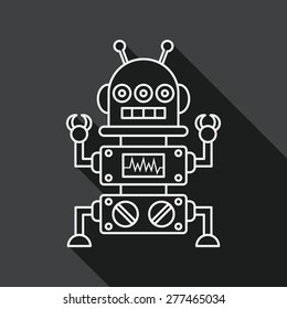 robot concept flat icon with long shadow, line icon