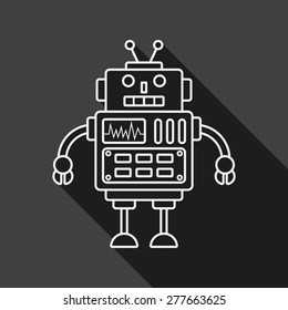 robot concept flat icon with long shadow, line icon