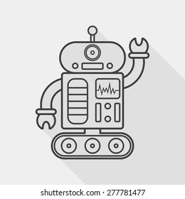 robot concept flat icon with long shadow, line icon