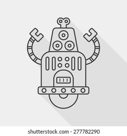 robot concept flat icon with long shadow, line icon