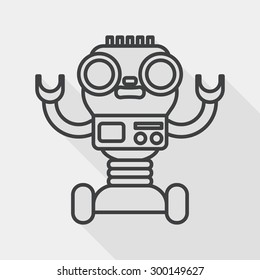 robot concept flat icon with long shadow, line icon