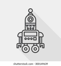 robot concept flat icon with long shadow, line icon
