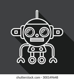 robot concept flat icon with long shadow, line icon