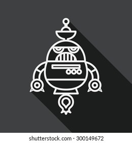 robot concept flat icon with long shadow, line icon