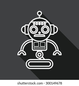 robot concept flat icon with long shadow, line icon