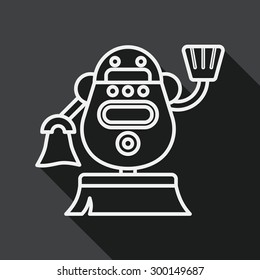robot concept flat icon with long shadow, line icon