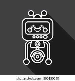 robot concept flat icon with long shadow, line icon