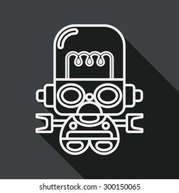 robot concept flat icon with long shadow, line icon