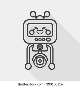 robot concept flat icon with long shadow, line icon