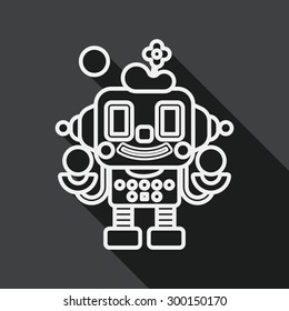 robot concept flat icon with long shadow, line icon