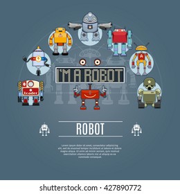 Robot Concept Icons Set. Vector illustration