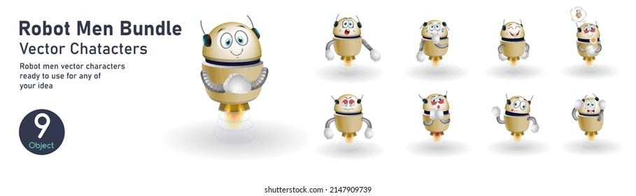 Robot Concept illustrations. Collection of scenes with men robots. Trendy vector style.