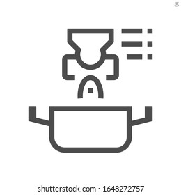 Robot cooking vector icon. Consist of robotic hand, fish and pot. Automated chef or machine for food service, processing, production or manufacturing in kitchen, restaurant and factory plant. 48x48 px