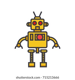 Robot cool flat line illustration, concept vector isolated icon 