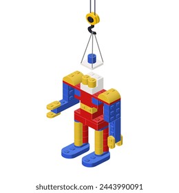 Robot cop production concept on white background. Vector
