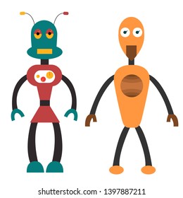 Robot couple flat character. Isolated stock vector illustration