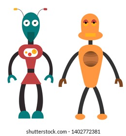 Robot couple flat character. Isolated stock vector illustration