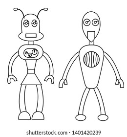 Robot couple outline character. Isolated stock vector illustration