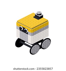 Robot courier in isometry. Pixel art. Vector illustration