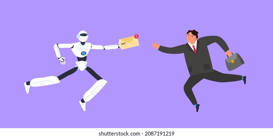 entrega de sobres de correo de mensajería de mensajería robot a ilustración vectorial de hombre de negocios