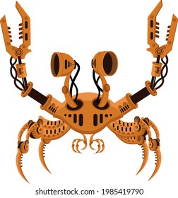 Robot crab in steampunk style. Vector illustration on a white isolated background.