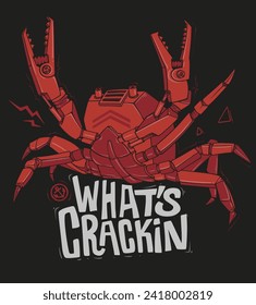 Robot crab. T-shirt print design.