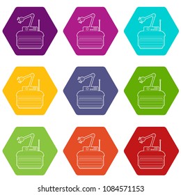 Robot crane icons 9 set coloful isolated on white for web