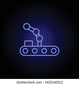 robot crane line icon in blue neon style. Signs and symbols can be used for web, logo, mobile app, UI, UX