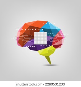 Robot creative polygon brain connection. Abstract idea communication cpu processing technology. Artificial intelligence computer smart thinking concept vector graphic