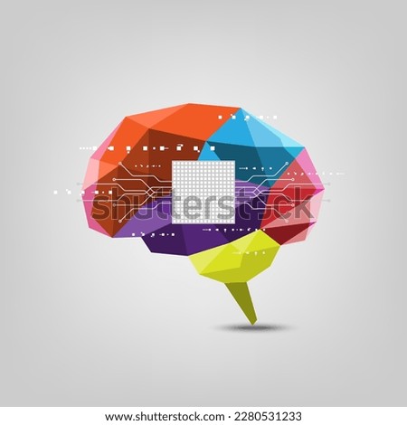 Robot creative polygon brain connection. Abstract idea communication cpu processing technology. Artificial intelligence computer smart thinking concept vector graphic