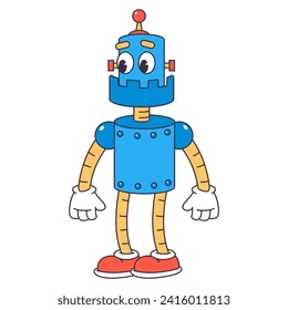 Robot cute cartoon retro vector character isolated on white background.