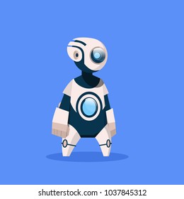 Robot Cute Cyborg Isolated On Blue Background Concept Modern Artificial Intelligence Technology Flat Vector Illustration