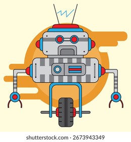 La ilustración del dibujo lindo del robot en el dibujo lindo plano del concepto en el dibujo del templete en Vector.