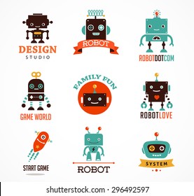 Robot cute icons and characters