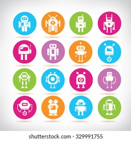 robot cute icons, robot characters